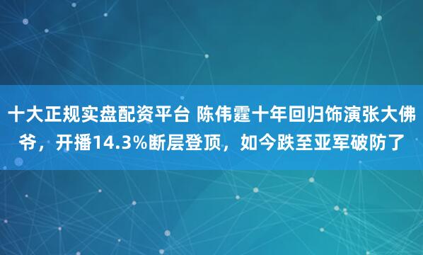 十大正规实盘配资平台 陈伟霆十年回归饰演张大佛爷，开播14.3%断层登顶，如今跌至亚军破防了